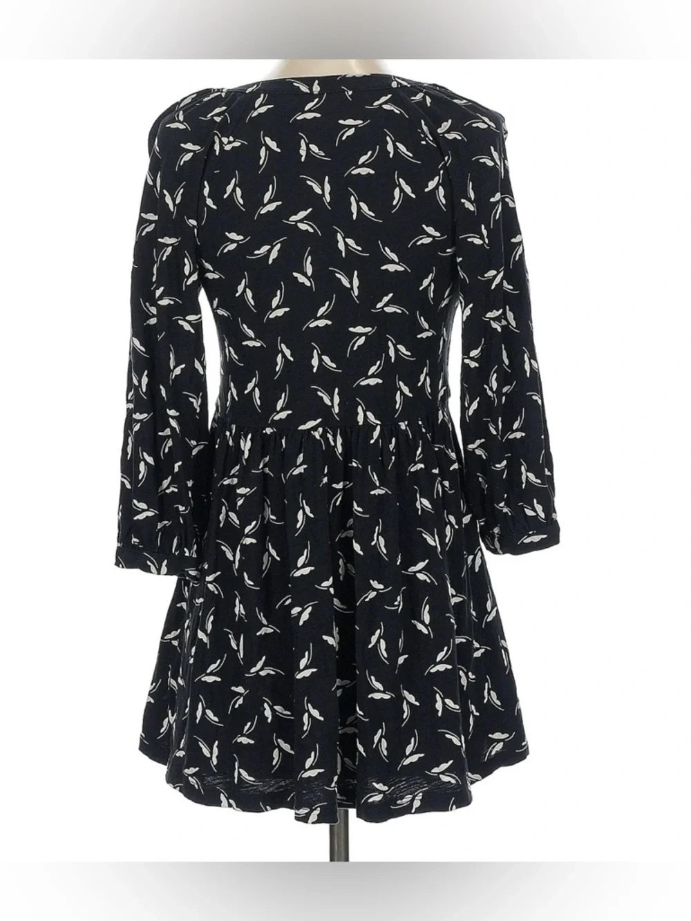 Maeve Black White Print Cotton Mini Dress XS 3/4 Sleeve Babydoll - Picture 3 of 6